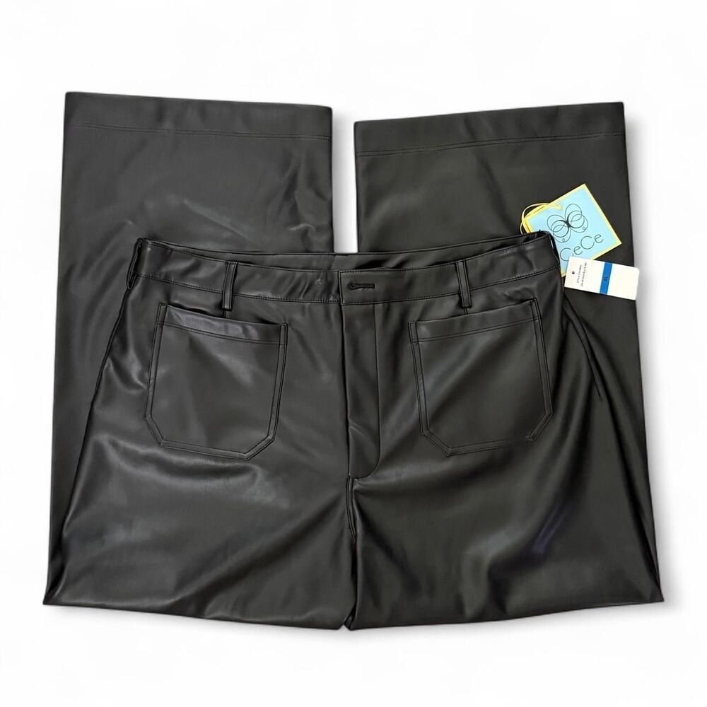CeCe Black Faux Leather Wide Leg High Waisted Pants Size XL